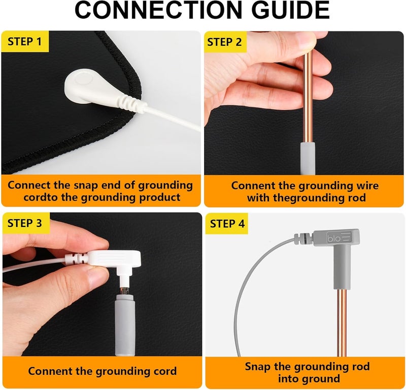 FEUNLEM Copper Grounding Rod Kit - 40ft Heavy Duty Female Ground Cord & Wristband, Portable Earthing System Use with Grounding Mats, Sheet, Blankets, Pillowcases - Image 4